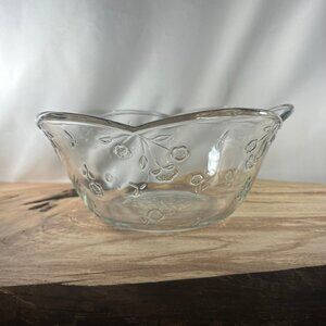 Vintage Anchor Hocking Clear Glass Salad/Serving Bowl In The Savannah Pattern